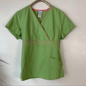 2-Pocket Grass Green w Pink Boarder Scrub Top